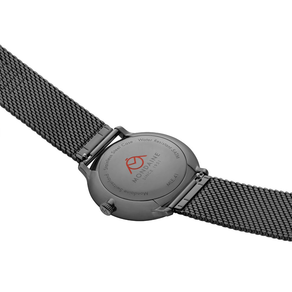 Mondaine Mens Solar Watch with Black Dial and Black Milenese Strap MLE.41921.SM