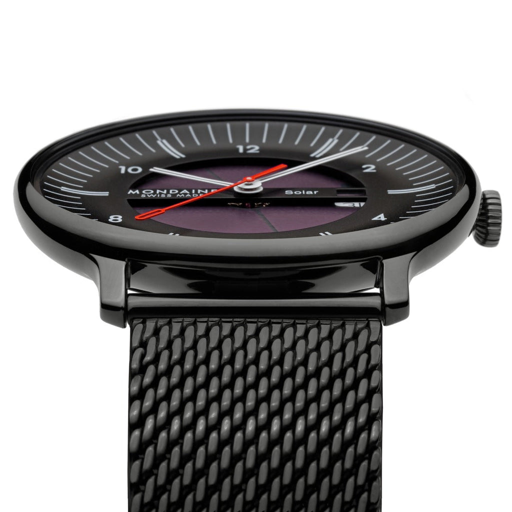 Mondaine Mens Solar Watch with Black Dial and Black Milenese Strap MLE.41921.SM
