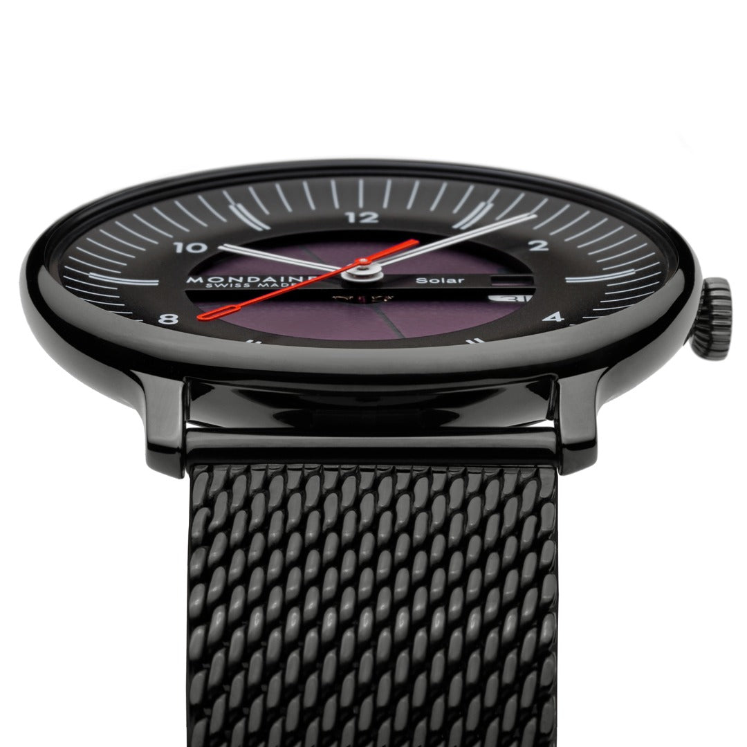 Mondaine Mens Solar Watch with Black Dial and Black Milenese Strap MLE.41921.SM