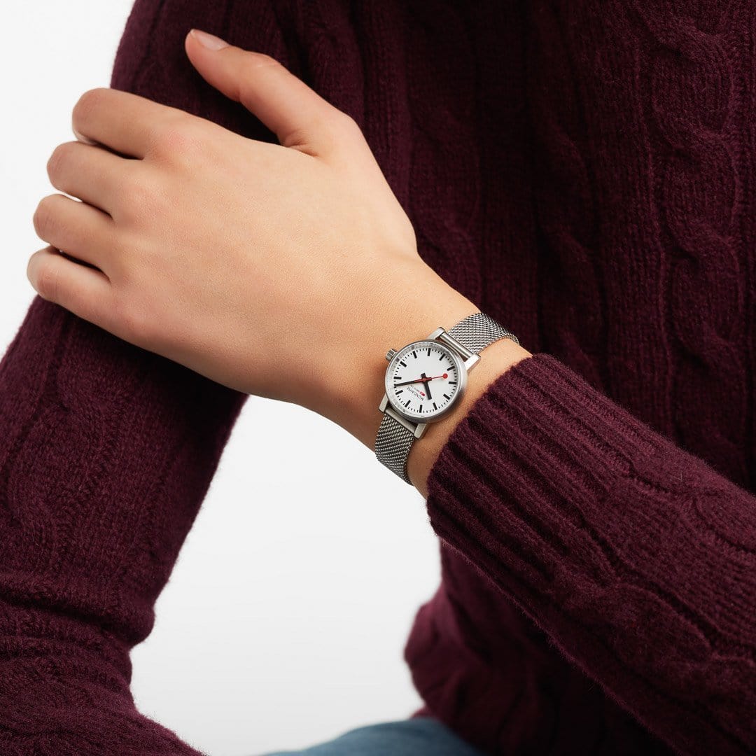 Mondaine Evo 2 Ladies Watch with White Dial and Silver Milanese Strap MSE.26110.SM