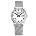 Mondaine Classic Ladies Watch with White Dial and Silver Strap MSE.30210.SM