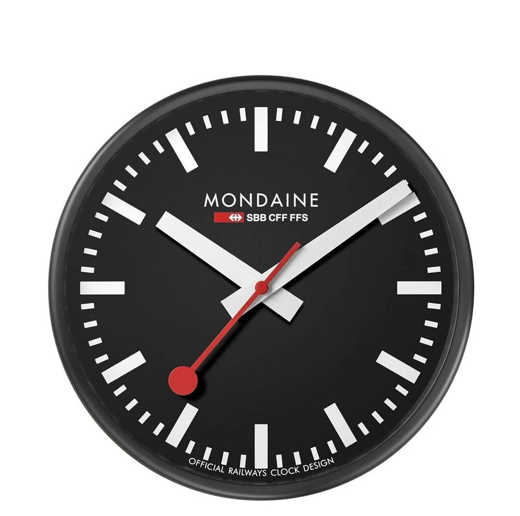 Mondaine Wall Clock with Black Face and Black Case A990.CLOCK.64SBB