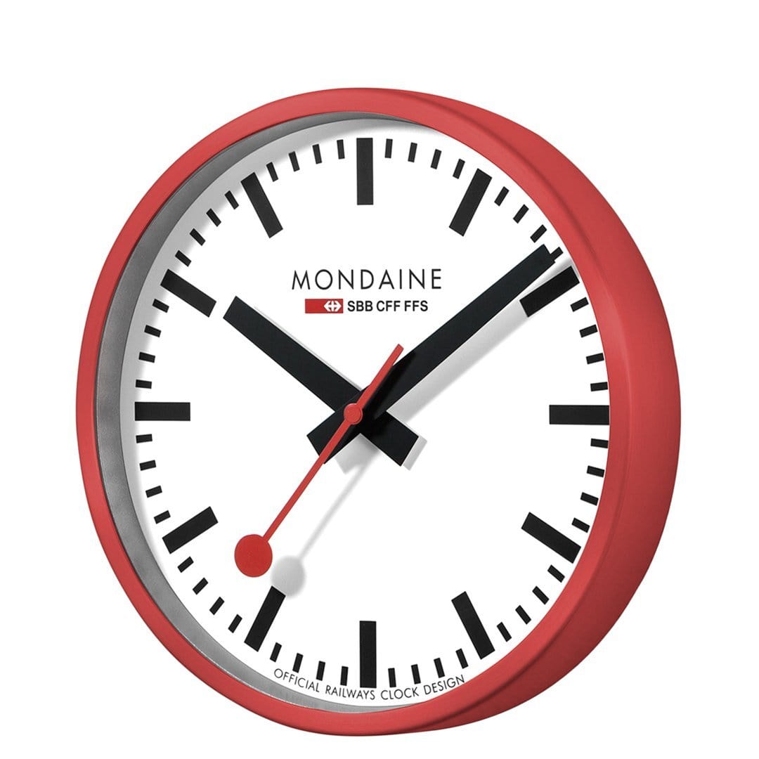 Mondaine Wall Clock with White Face and Red Case A990.CLOCK.11SBC
