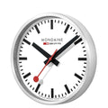 Cloc Wal Mondaine gydag Wyneb Gwyn ac Achos Arian A990.CLOCK.16SBB