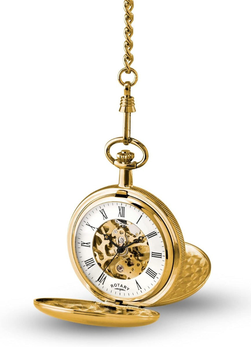 Mens Rotary Gold Pocket Watch With Skeleton Dial MP00727/01