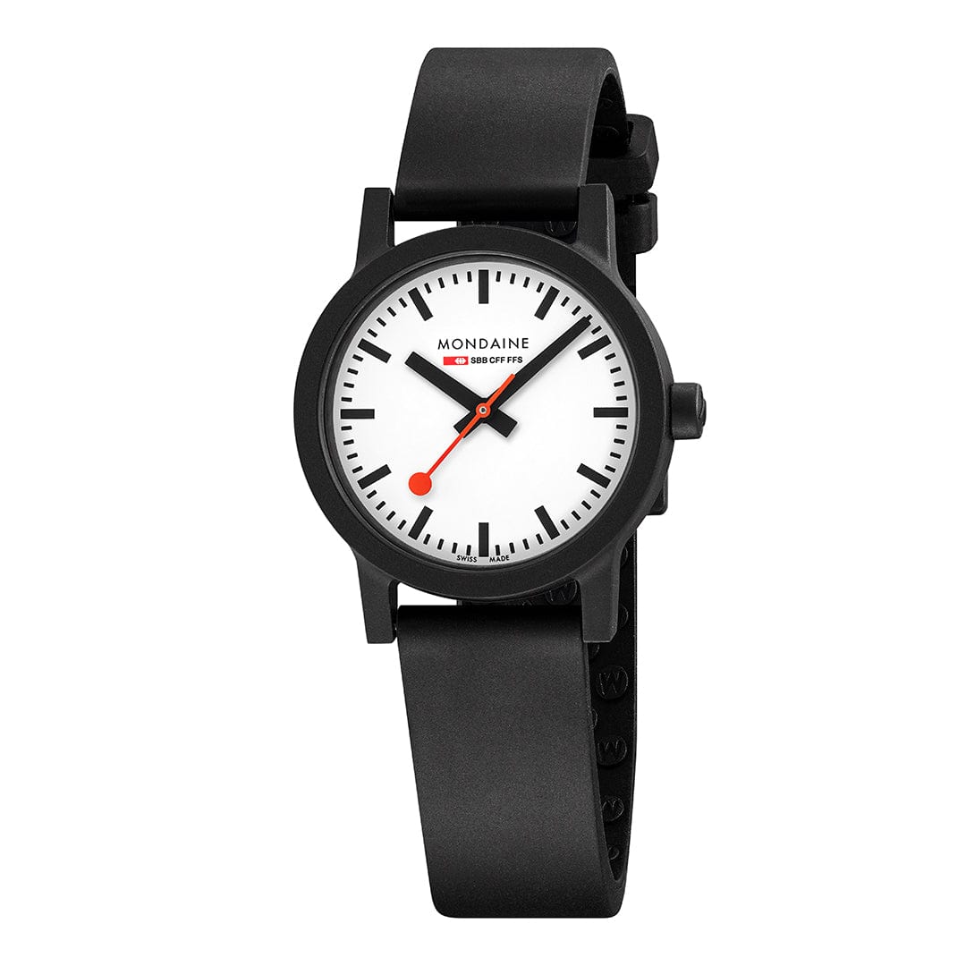 Mondaine Classic Ladies Watch with White Dial and Black Rubber Strap MS1.32110.RB