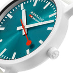 Mondaine Essence Teal Mens Watch with Teal Dial and White Strap MS1.41140.RA