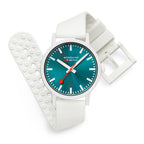Mondaine Essence Teal Mens Watch with Teal Dial and White Strap MS1.41140.RA