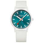 Mondaine Essence Teal Mens Watch with Teal Dial and White Strap MS1.41140.RA
