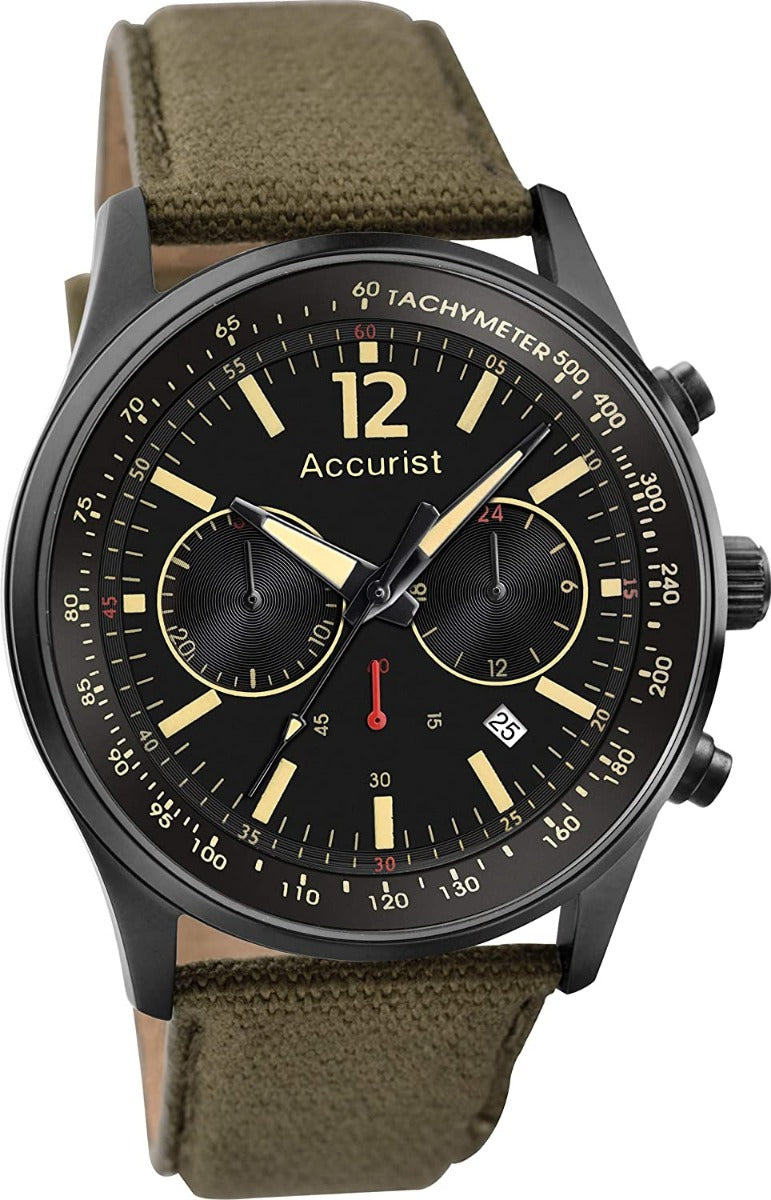 Accurist Men's Chronograph Watch with Black Dial and Green Nylon Strap MS612B