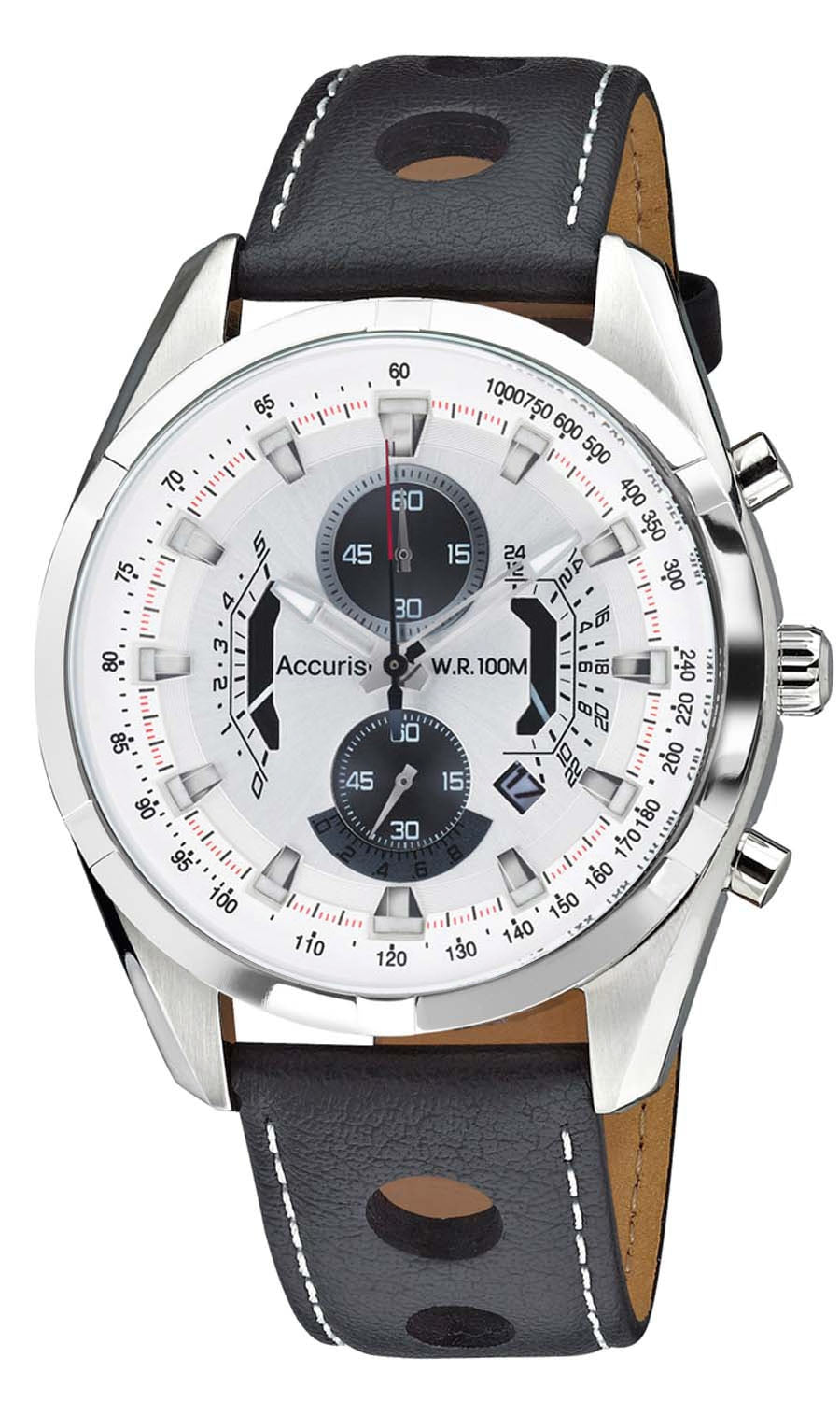 Accurist Mens White Dial Leather Strap Chronograph Watch MS785B