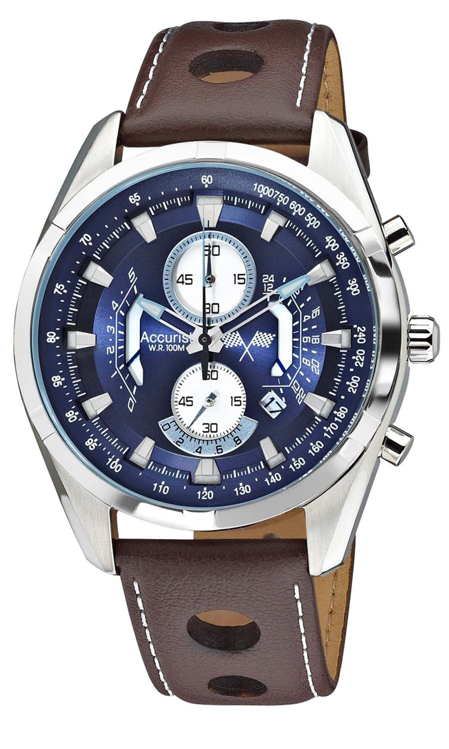 Accurist Mens Blue Dial Leather Strap Chronograph Watch MS785N