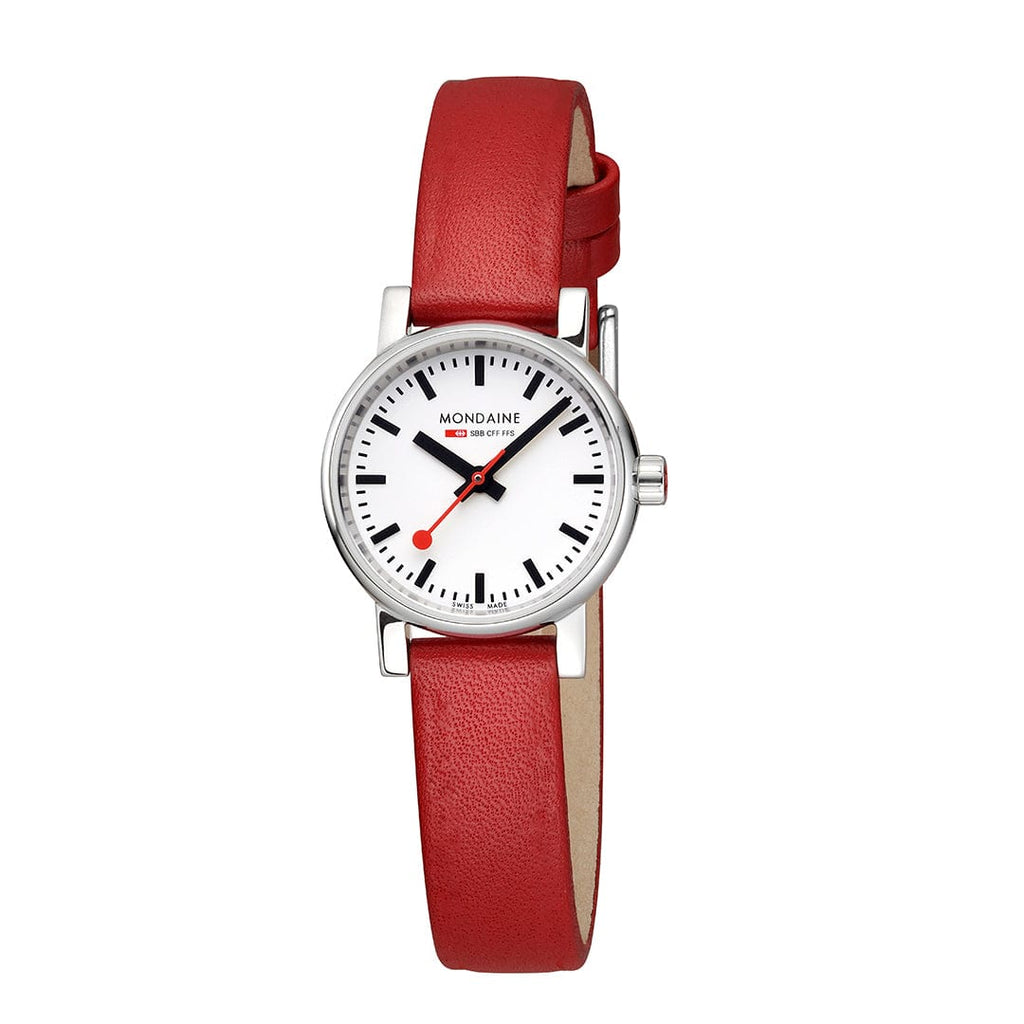 Mondaine Classic Ladies Watch with White Dial and Red Vegan Leather Strap MSE.26110.LCV