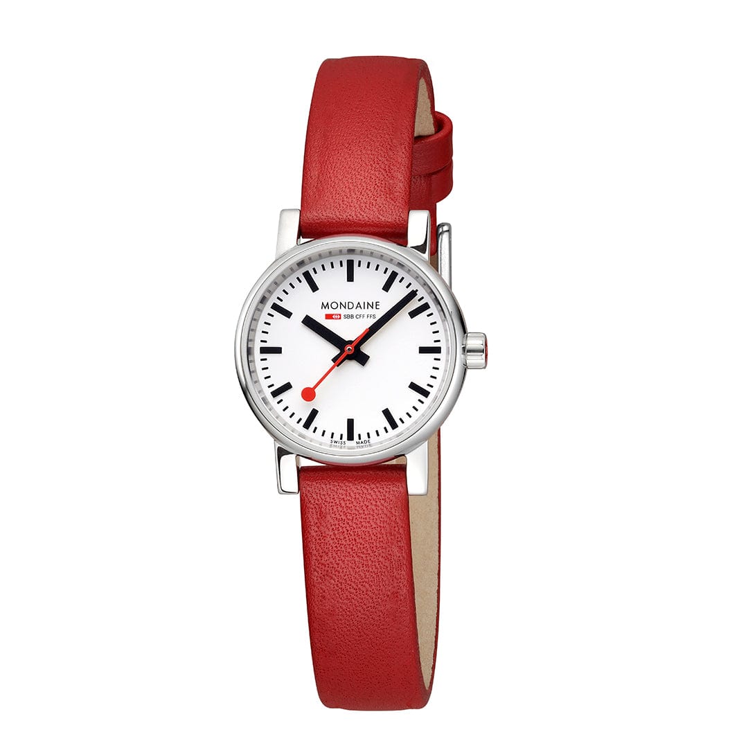 Mondaine Classic Ladies Watch with White Dial and Red Vegan Leather Strap MSE.26110.LCV