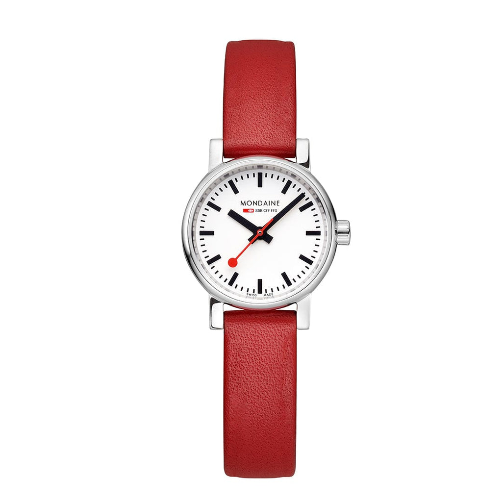 Mondaine Classic Ladies Watch with White Dial and Red Vegan Leather Strap MSE.26110.LCV