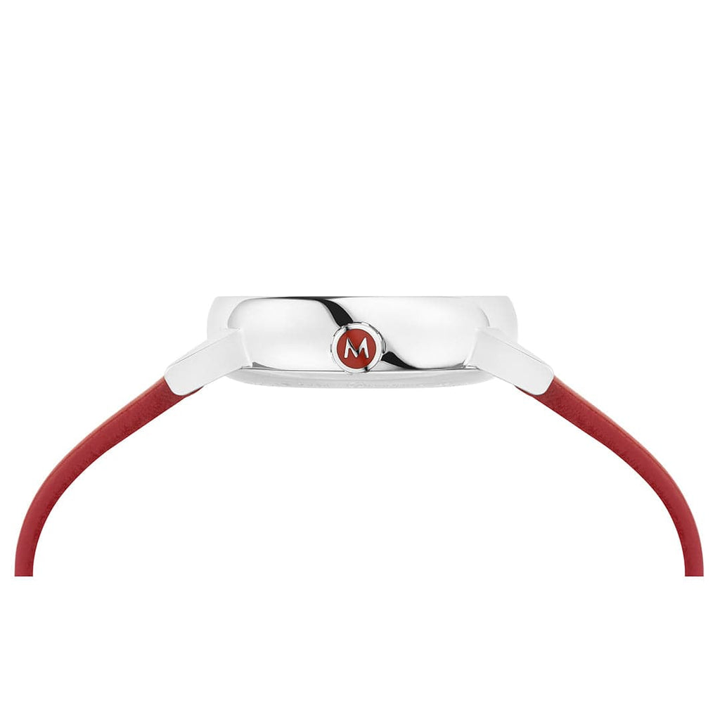 Mondaine Classic Ladies Watch with White Dial and Red Vegan Leather Strap MSE.26110.LCV