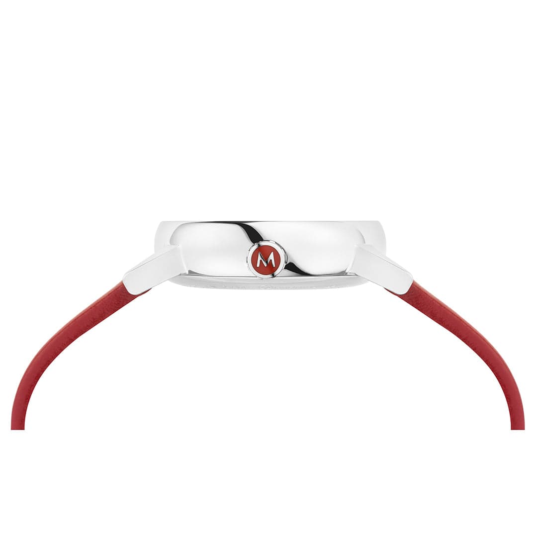 Mondaine Classic Ladies Watch with White Dial and Red Vegan Leather Strap MSE.26110.LCV