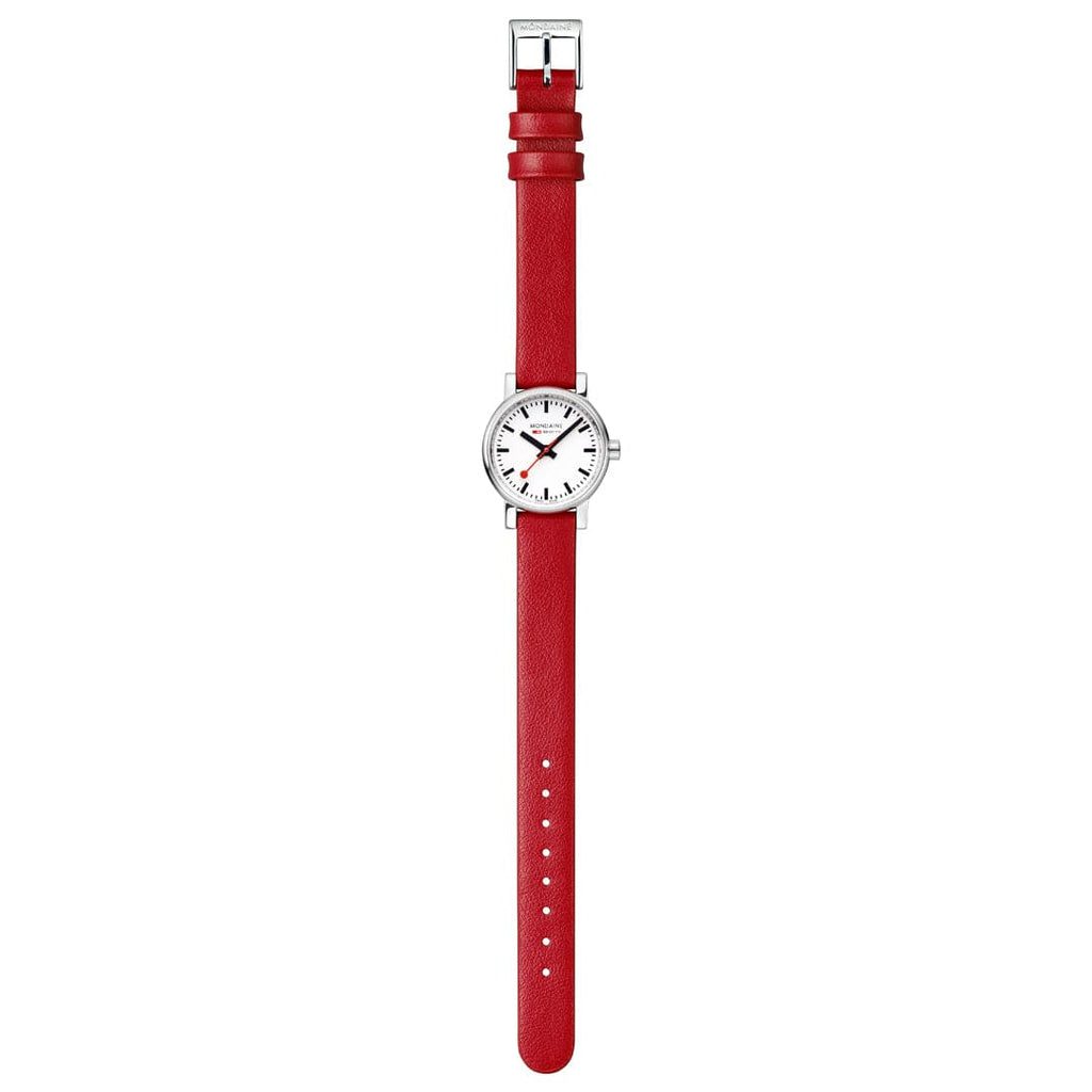 Mondaine Classic Ladies Watch with White Dial and Red Vegan Leather Strap MSE.26110.LCV