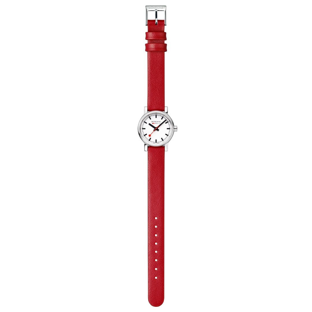 Mondaine Classic Ladies Watch with White Dial and Red Vegan Leather Strap MSE.26110.LCV
