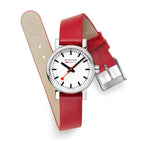 Mondaine Classic Ladies Watch with White Dial and Red Vegan Leather Strap MSE.26110.LCV