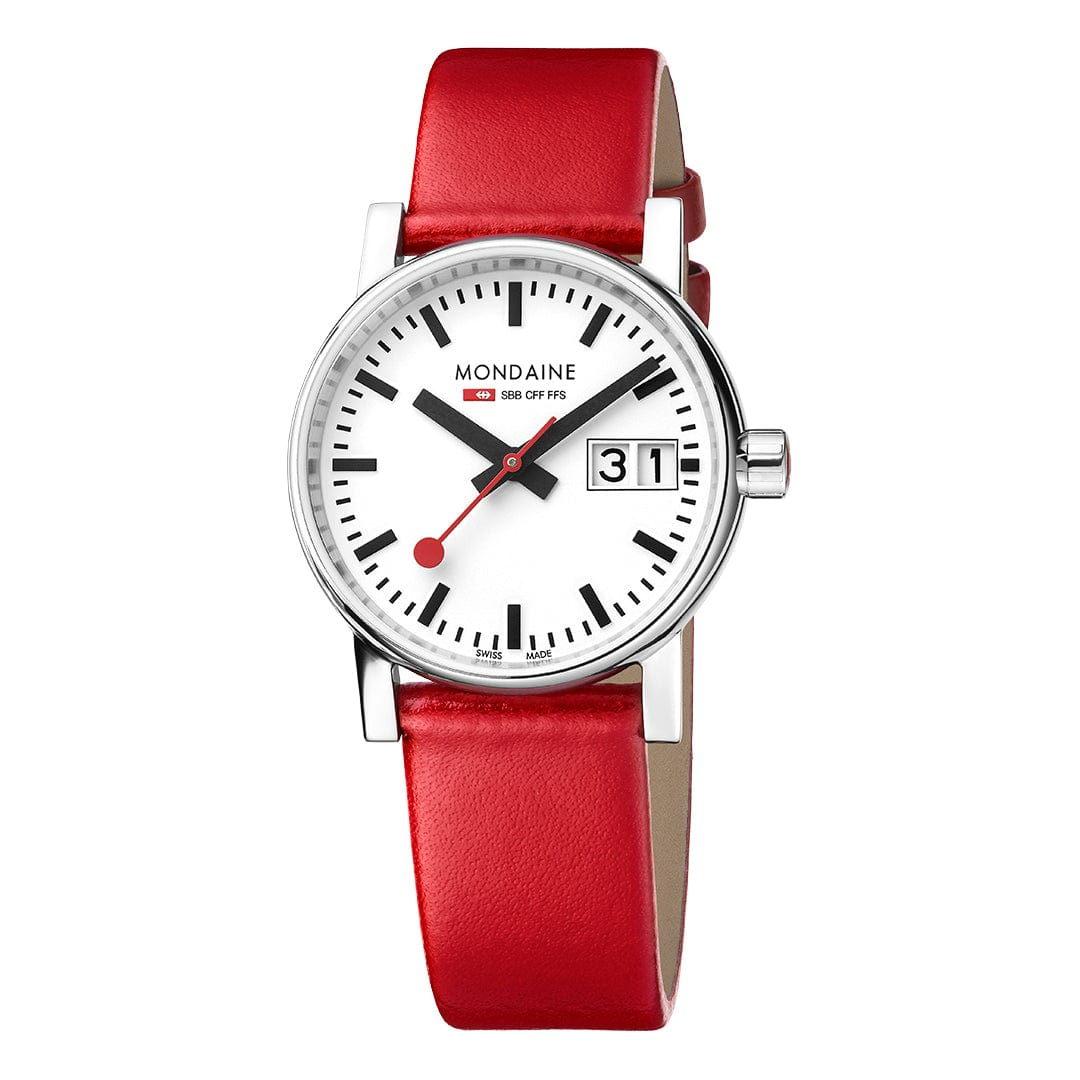Mondaine Evo 2 Ladies Watch with White Dial and Red Vegan Leather Strap MSE.30210.LCV