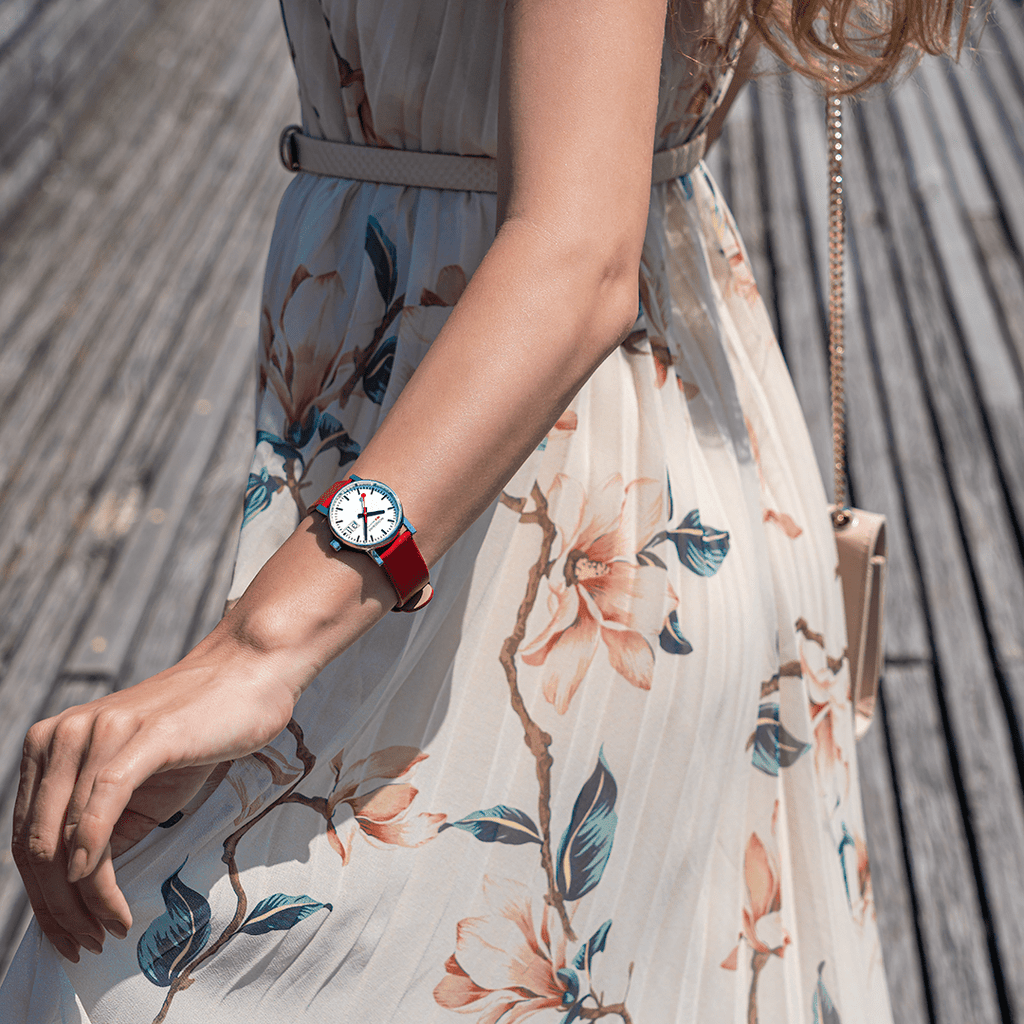 Mondaine Evo 2 Ladies Watch with White Dial and Red Vegan Leather Strap MSE.30210.LCV