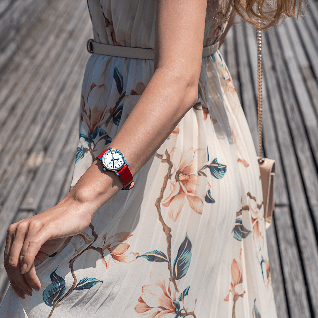Mondaine Evo 2 Ladies Watch with White Dial and Red Vegan Leather Strap MSE.30210.LCV