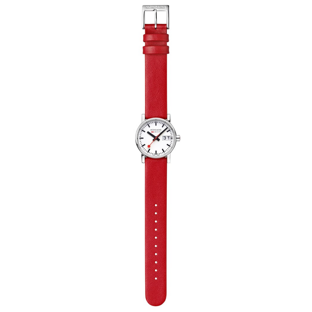 Mondaine Evo 2 Ladies Watch with White Dial and Red Vegan Leather Strap MSE.30210.LCV