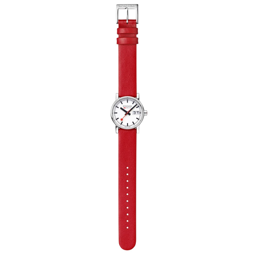 Mondaine Evo 2 Ladies Watch with White Dial and Red Vegan Leather Strap MSE.30210.LCV