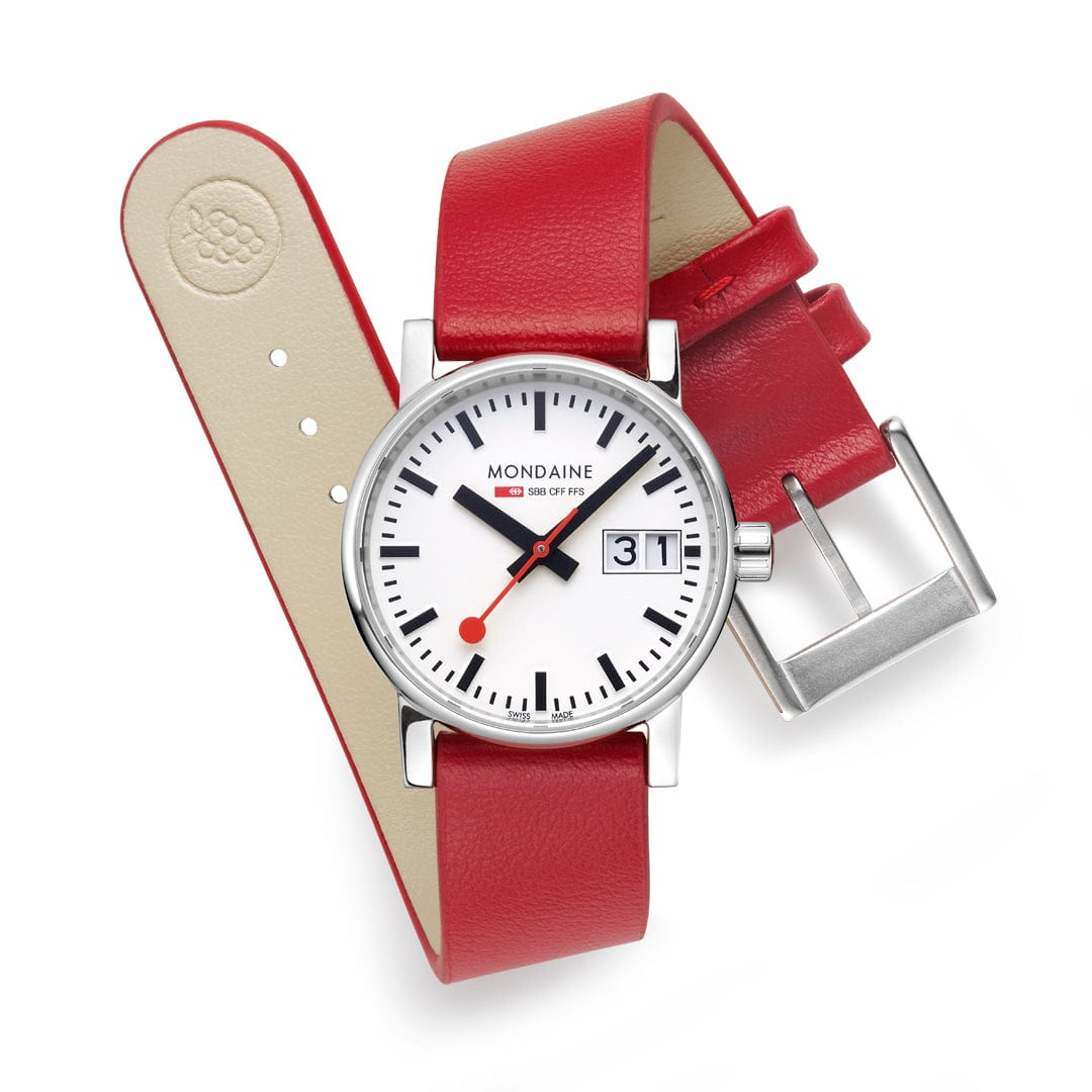 Mondaine Evo 2 Ladies Watch with White Dial and Red Vegan Leather Strap MSE.30210.LCV