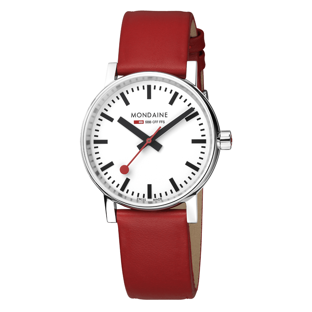 Mondaine Classic Ladies Watch with White Dial and Red Vegan Leather Strap MSE.35110.LCV