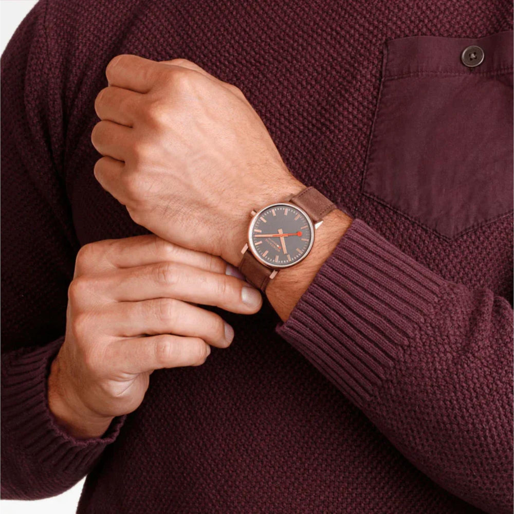 Mondaine Evo2 Mens Watch with Black Dial and Brown Strap MSE.40181.LG