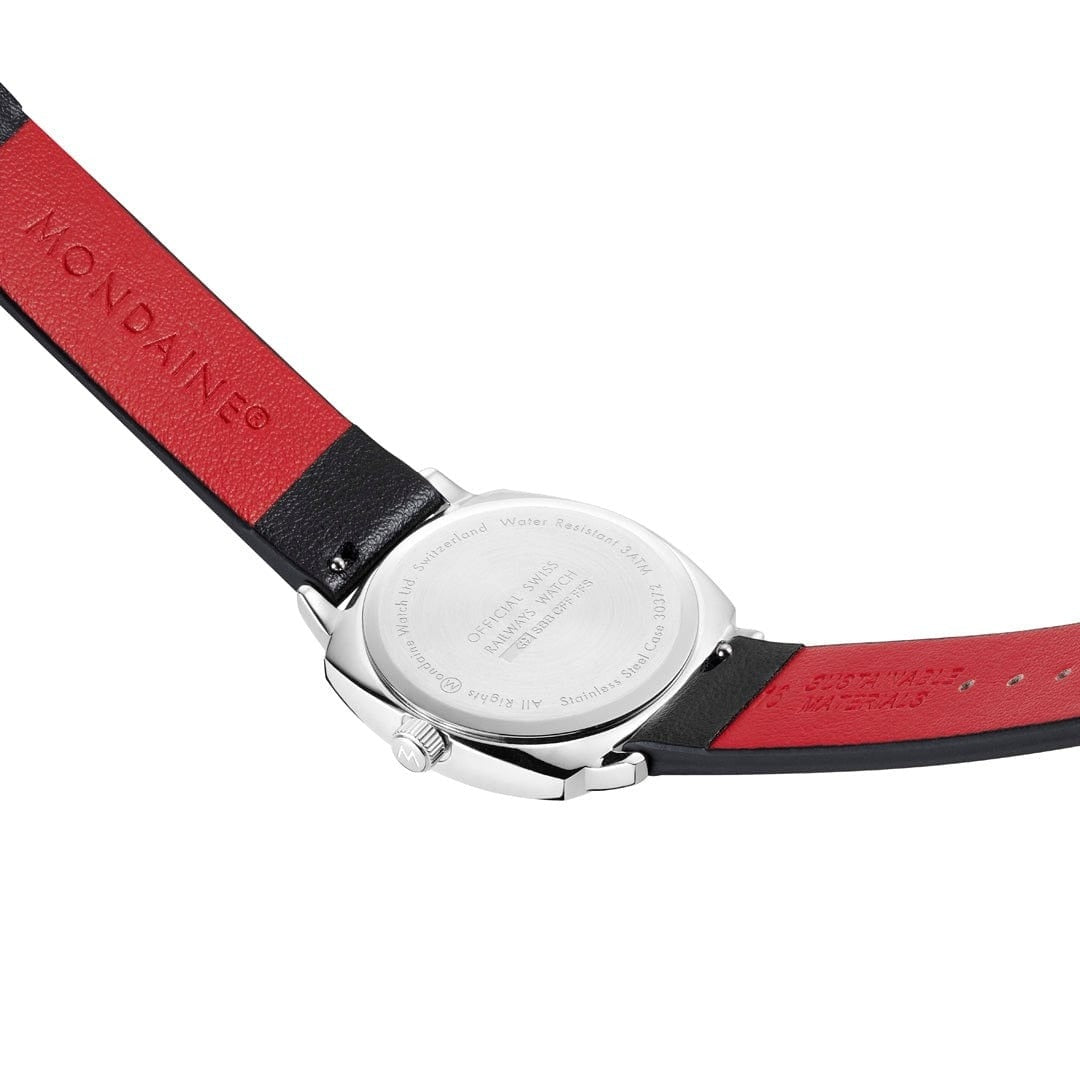 Mondaine Petite Cushion Ladies Watch with White Dial and Black Strap MSL.31110.LBV
