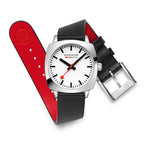 Mondaine Petite Cushion Ladies Watch with White Dial and Black Strap MSL.31110.LBV