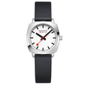 Mondaine Petite Cushion Ladies Watch with White Dial and Black Strap MSL.31110.LBV