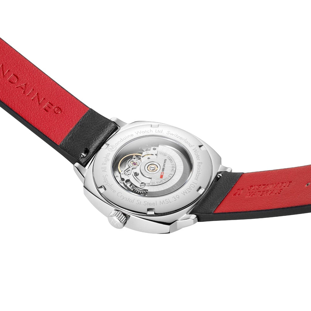 Mondaine Cushion Automatic Mens Watch with White Dial and Black Strap MSL.3961B.LBV
