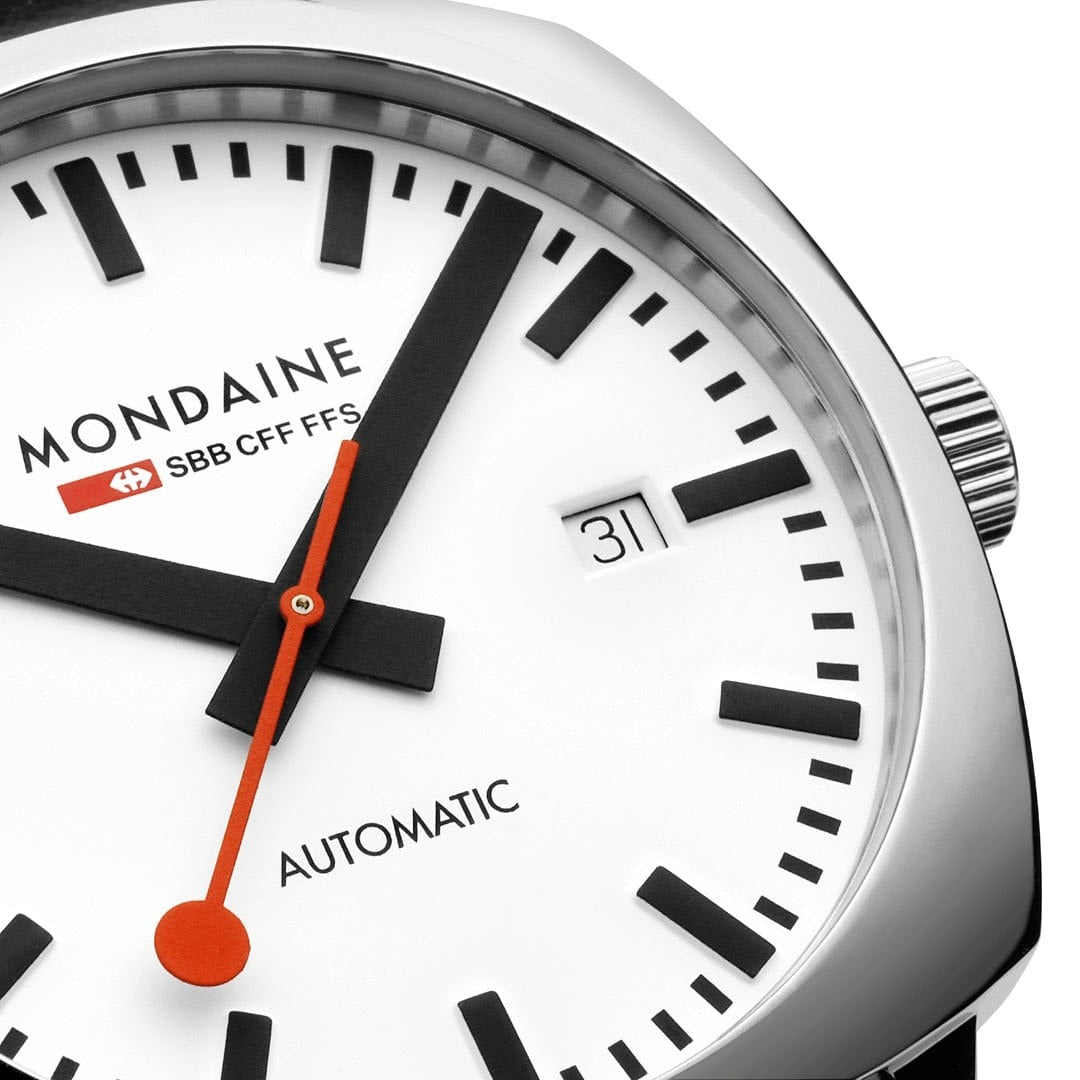 Mondaine Cushion Automatic Mens Watch with White Dial and Black Strap MSL.3961B.LBV