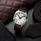 Mondaine Cushion Automatic Mens Watch with White Dial and Black Strap MSL.3961B.LBV