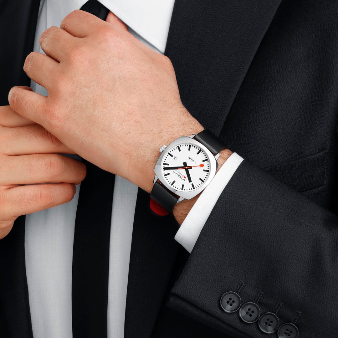 Mondaine Cushion Automatic Mens Watch with White Dial and Black Strap MSL.3961B.LBV