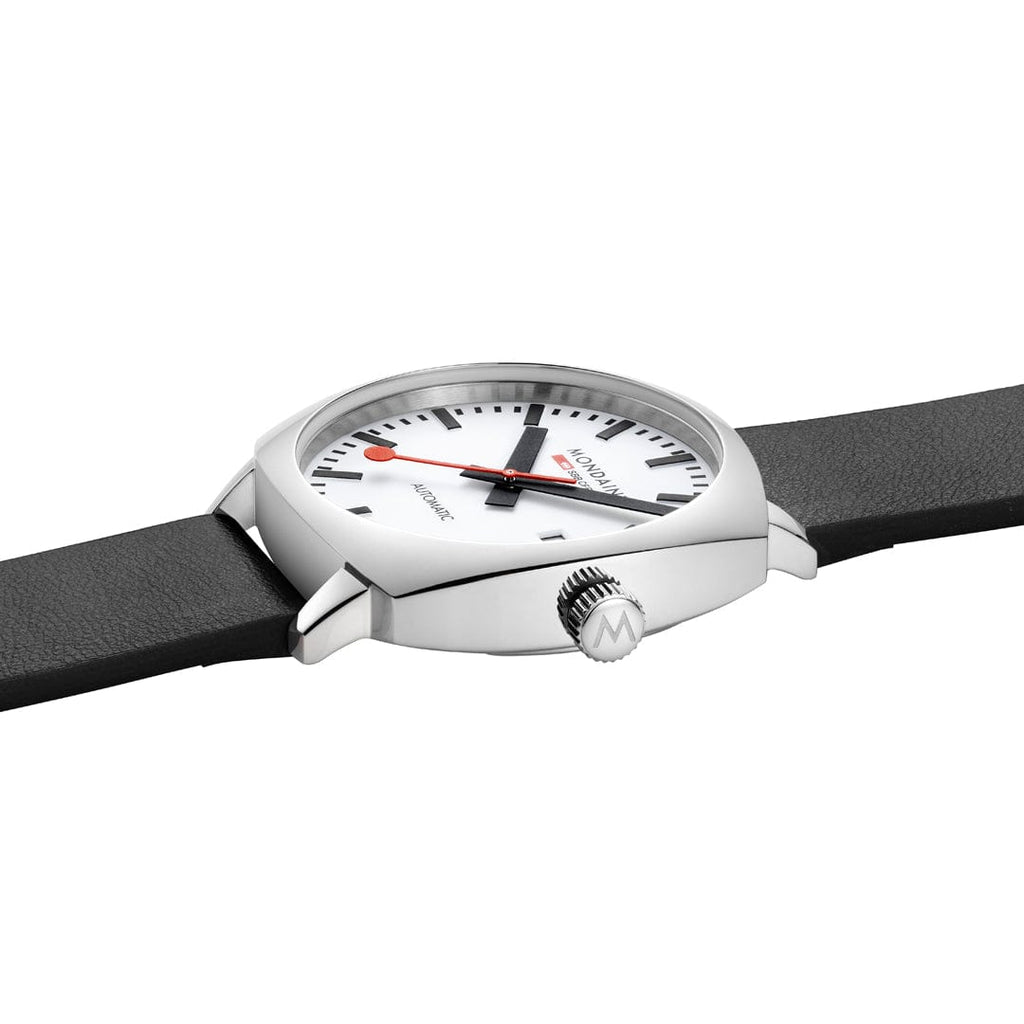 Mondaine Cushion Automatic Mens Watch with White Dial and Black Strap MSL.3961B.LBV