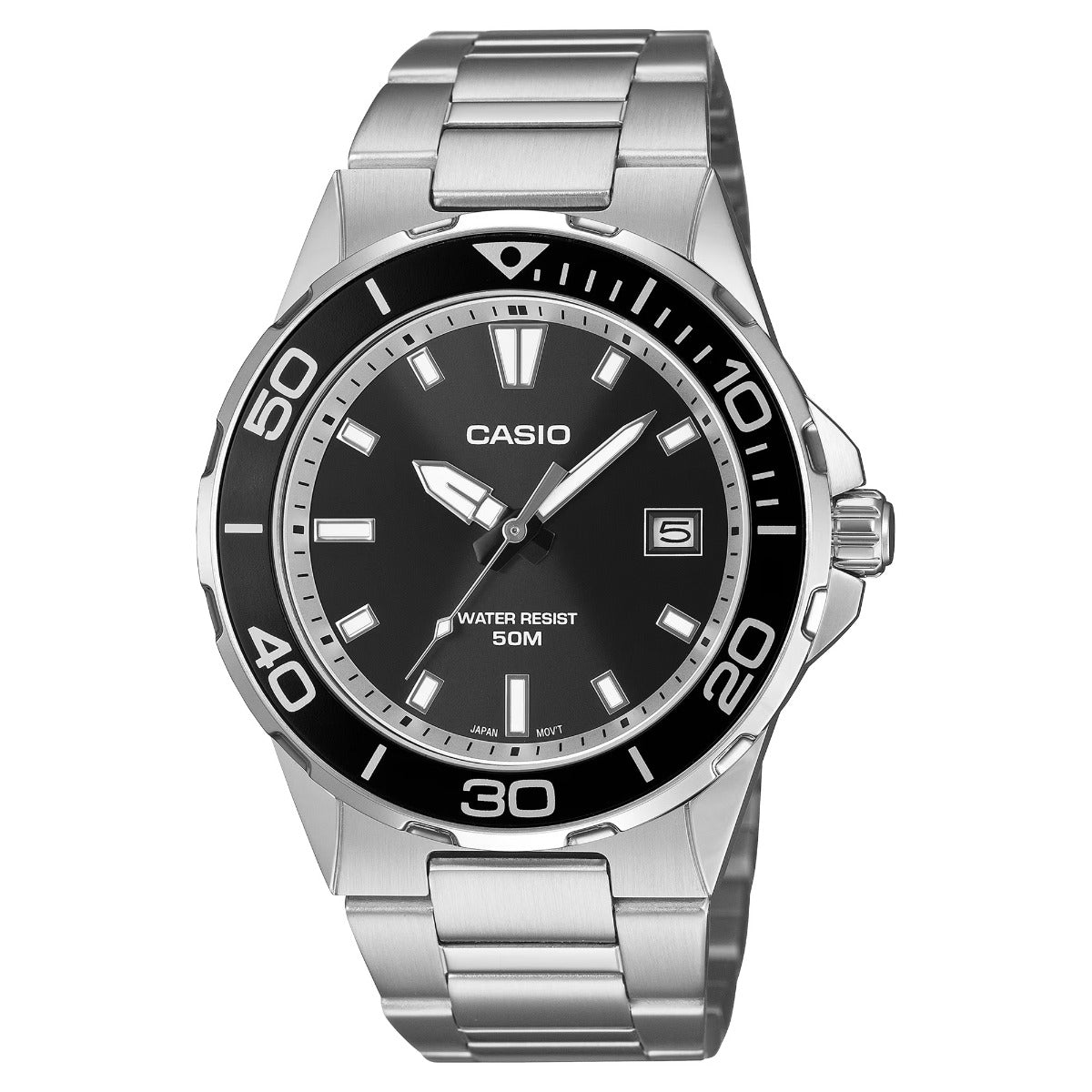 Casio Mens Watch with Black Dial and Silver Strap MTD-145D-1AVER
