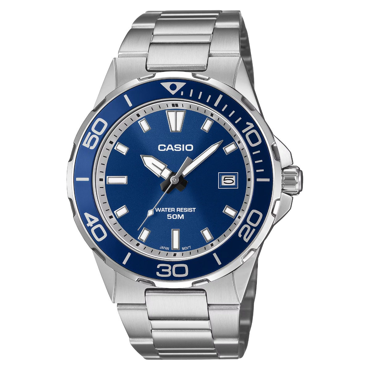 Casio Mens Watch with Blue Dial and Silver Strap MTD-145D-2AVER