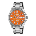 Casio Mens Watch with Orange Dial and Silver Strap MTP-E740-4AVER