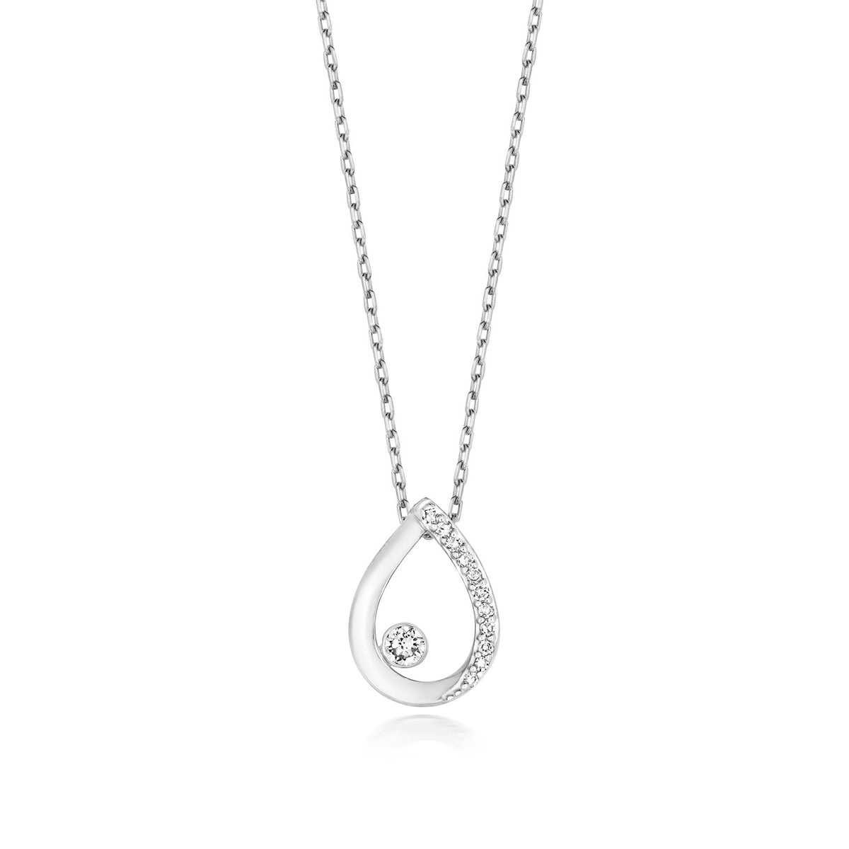 Arian Gwyn 9ct Gyda Mwclis Diemwnt 0.06CT