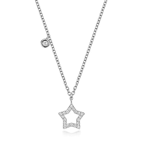 18ct White Gold 16-17"" Diamond Necklace 0.09CT