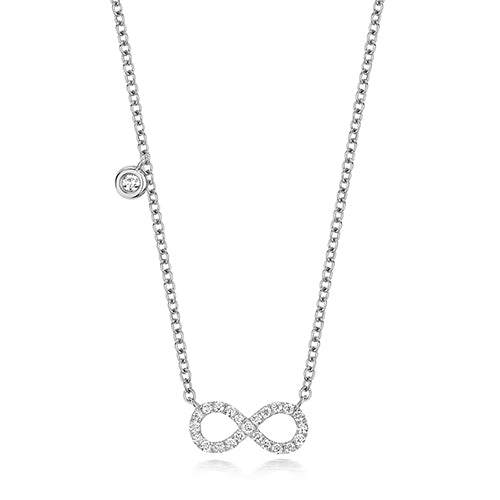 18ct White Gold 16-17"" Diamond Necklace 0.12CT