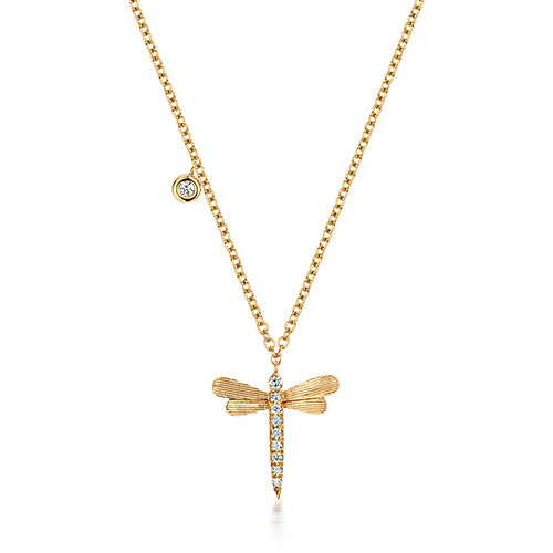 Cadwyn Adar Aur Melyn 18ct 16-17"" Diemwnt 0.08CT