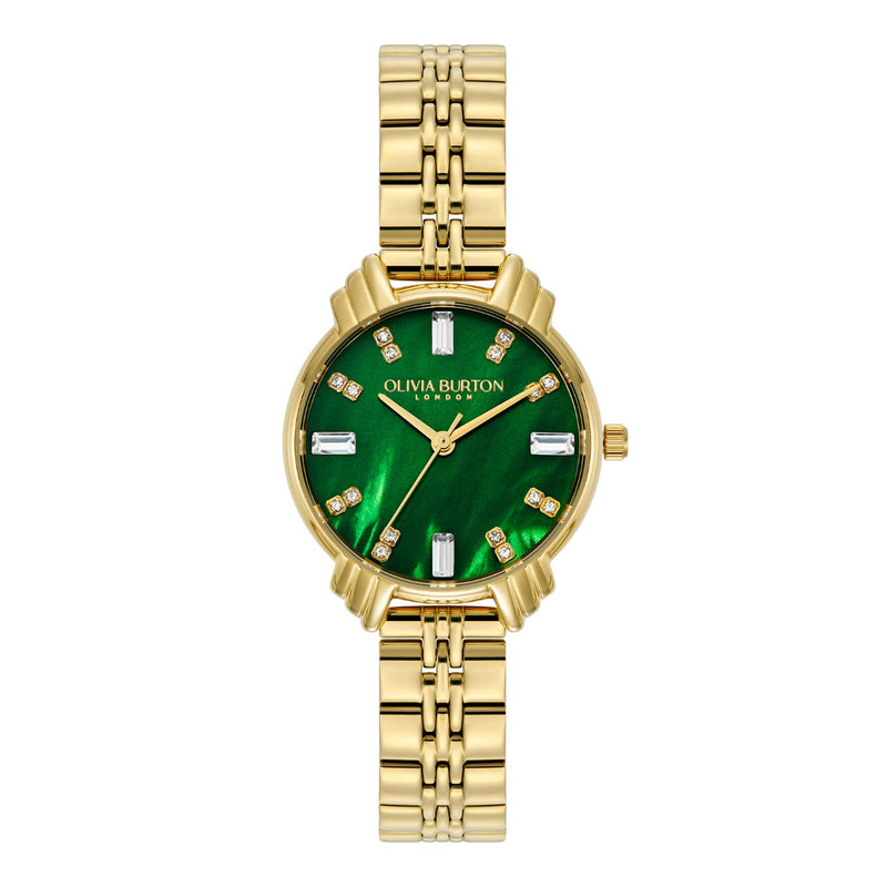 Olivia Burton Art Deco Ladies Watch with Emerald Dial and Gold Bracelet OB16DC02