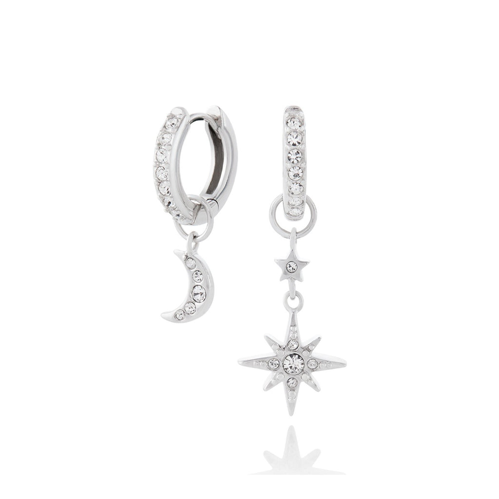 Olivia Burton Celestial Silver Moon & Star Huggie Hoop Earrings OBJCLE38