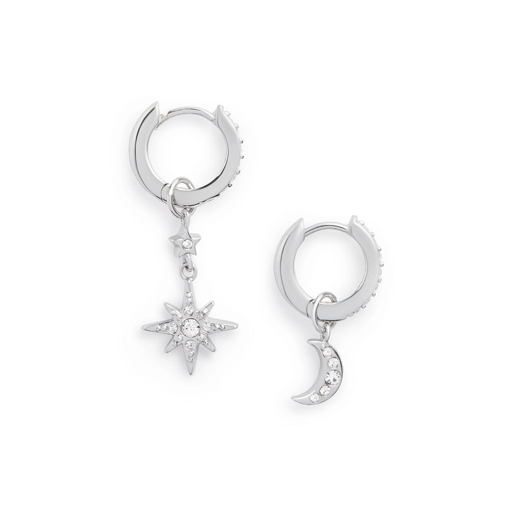 Olivia Burton Celestial Silver Moon & Star Huggie Hoop Earrings OBJCLE38